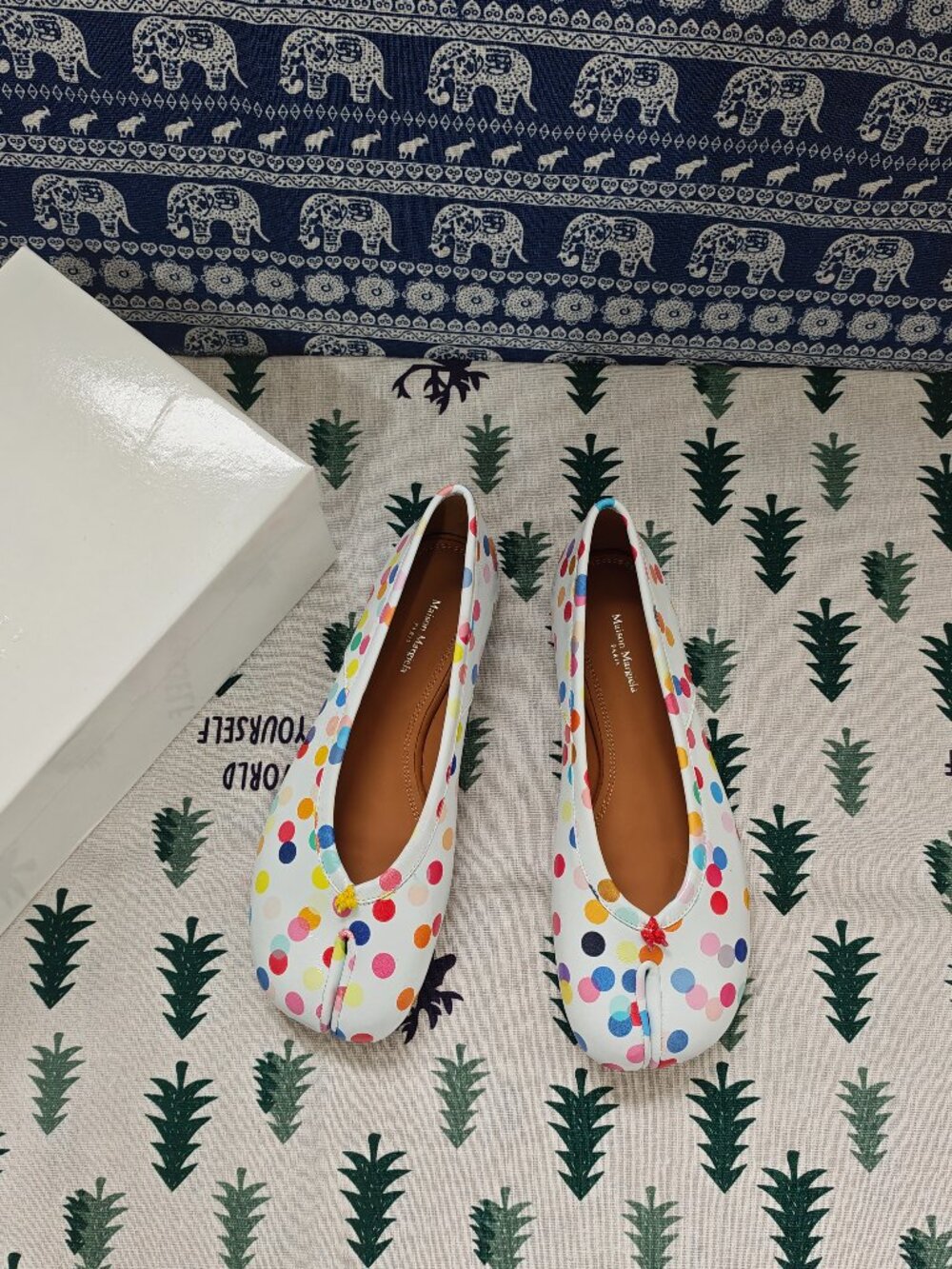 Maison Martin Margiela Tabi White Multi Polka Dot Flat Shoes